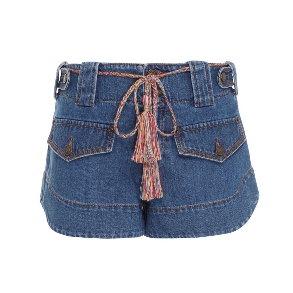 Zimmermann Blue Jean Shorts with Tassel Detail